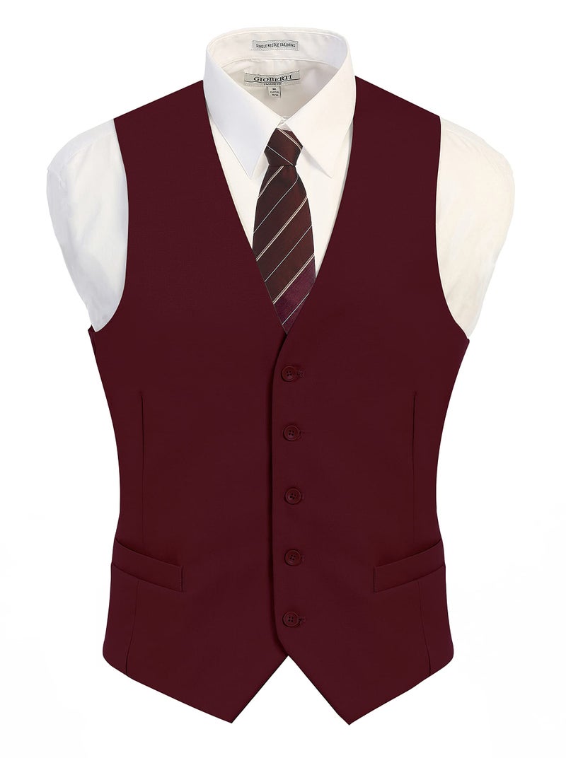Gioberti Men's Formal Suit Vest Fit for Business or Casual Dress, Burgundy, X-Small - Image 2